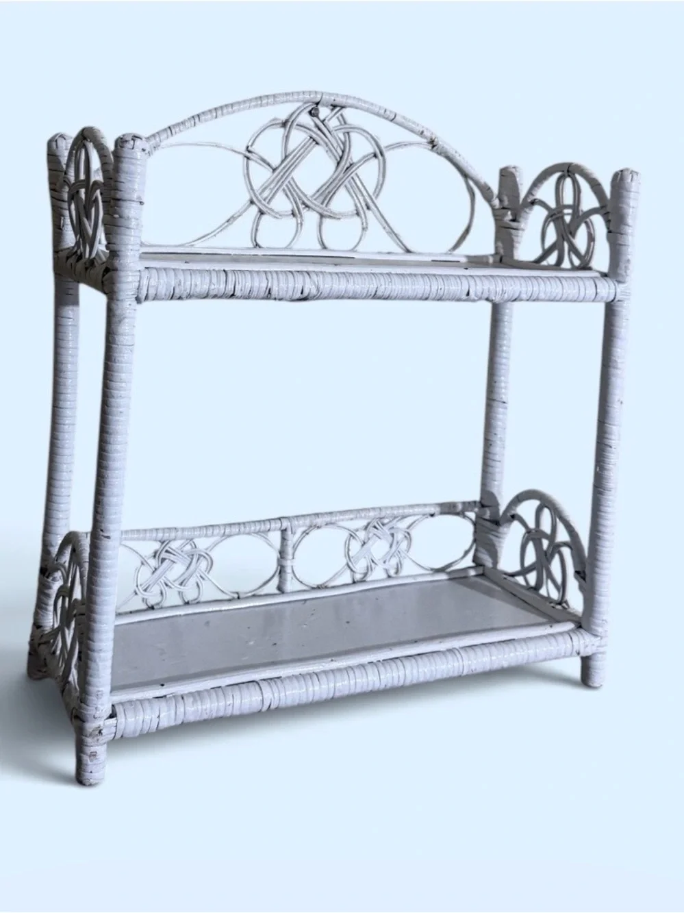 Vintage~1970s~White Wicker & Rattan ~ Two Tier ~ Wall Shelf